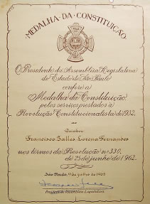 Certificado de Medalha da Constituição