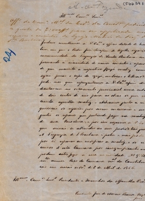 Ofício da Câmara Municipal de Constituição pedindo verba para ser aplicada no conserto da Igreja Matriz. 2 de abril de 1866. Ofício da Câmara Municipal de Constituição pedindo verba para ser aplicada no conserto da Igreja Matriz. 2 de abril de 1866.