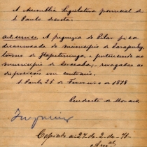 Projeto de Lei nº 25, de 25 de fevereiro de 1878, de autoria de Prudente de Moraes, que desanexa a freguesia do Pilar do município de Sarapuí e a anexa ao de Sorocaba. Projeto de Lei nº 25, de 25 de fevereiro de 1878, de autoria de Prudente de Moraes, que desanexa a freguesia do Pilar do município de Sarapuí e a anexa ao de Sorocaba.