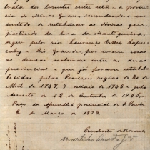 Indicação, de 8 de março de 1879, de autoria de Prudente de Moraes, pedindo que a Assembléia Provincial representasse ao Senado solicitando a aprovação do projeto da Câmara dos Deputados que tratava das divisas entre as províncias de São Paulo e de Minas Gerais, emendando-o a fim de que as mesmas fossem restabelecidas na forma posta pelas Provisões Régias do século XVIII. Indicação, de 8 de março de 1879, de autoria de Prudente de Moraes, pedindo que a Assembléia Provincial representasse ao Senado solicitando a aprovação do projeto da Câmara dos Deputados que tratava das divisas entre as províncias de São Paulo e de Minas Gerais, emendando-o a fim de que as mesmas fossem restabelecidas na forma posta pelas Provisões Régias do século XVIII.