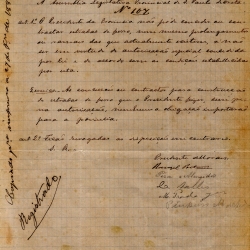 Projeto de Lei nº 107, de fevereiro de 1883, de autoria de Prudente de Moraes, estabelecendo a necessidade de autorização especial, concedida por lei, para que o Presidente da Província conceda ou contrate estradas de ferro. Projeto de Lei nº 107, de fevereiro de 1883, de autoria de Prudente de Moraes, estabelecendo a necessidade de autorização especial, concedida por lei, para que o Presidente da Província conceda ou contrate estradas de ferro.