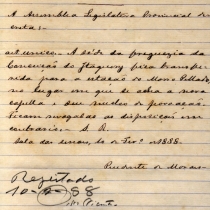 Substitutivo ao Projeto de Lei nº 5, de 10 de fevereiro de 1888, de autoria de Prudente de Moraes, transferindo a sede da freguesia de Conceição do Itaqueri para a estação do Morro Pelado. Substitutivo ao Projeto de Lei nº 5, de 10 de fevereiro de 1888, de autoria de Prudente de Moraes, transferindo a sede da freguesia de Conceição do Itaqueri para a estação do Morro Pelado.