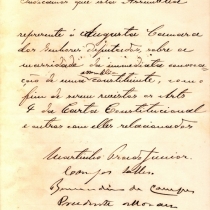 Indicação nº 6, de co-autoria de Prudente de Moraes, à Câmara dos Deputados, solicitando a convocação de Assembléia Constituinte, com o fim de serem revistos o art. 4º, que estabelecia que “a dinastia imperante é a do Senhor Dom Pedro I, atual Imperador e Defensor Perpétuo do Brasil”, e outros a ele relacionados. Indicação nº 6, de co-autoria de Prudente de Moraes, à Câmara dos Deputados, solicitando a convocação de Assembléia Constituinte, com o fim de serem revistos o art. 4º, que estabelecia que “a dinastia imperante é a do Senhor Dom Pedro I, atual Imperador e Defensor Perpétuo do Brasil”, e outros a ele relacionados.