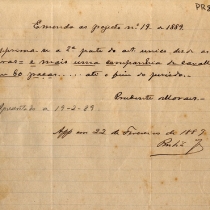 Emenda ao Projeto de Lei nº 19, de 22 de fevereiro de 1889, de autoria de Prudente de Moraes, fixando as despesas e o contingente da força policial da província de São Paulo. Emenda ao Projeto de Lei nº 19, de 22 de fevereiro de 1889, de autoria de Prudente de Moraes, fixando as despesas e o contingente da força policial da província de São Paulo.