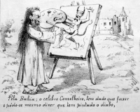 Antônio Conselheiro sempre foi retratado como uma figura excêntrica. As revistas não o pouparam. Aqui ele está “pintando o diabo” (sobretudo no combate que o governo travou contra ele e seus seguidores). Revista Illustrada (Rio de Janeiro) nº 727 – 1897 Antônio Conselheiro sempre foi retratado como uma figura excêntrica. As revistas não o pouparam. Aqui ele está “pintando o diabo” (sobretudo no combate que o governo travou contra ele e seus seguidores). Revista Illustrada (Rio de Janeiro) nº 727 – 1897