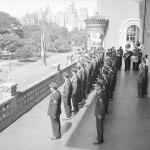 Comemorações do Dia da Bandeira, em 19 de novembro de 1960, com a presença do corpo de guarda e da Banda da Força Pública. Comemorações do Dia da Bandeira, em 19 de novembro de 1960, com a presença do corpo de guarda e da Banda da Força Pública.