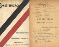 Exemplar da Constituição Paulista de 1947 autografado por membros da Bancada do PCB. Exemplar da Constituição Paulista de 1947 autografado por membros da Bancada do PCB.