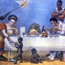 Gravura de Jean-Baptiste Debret sobre a vida cotidiana de senhores e escravos. Gravura de Jean-Baptiste Debret sobre a vida cotidiana de senhores e escravos.