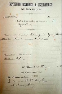 Ficha de filiação de Eugenio Egas ao Instituto Histórico e Geográfico de São Paulo (1909) Ficha de filiação de Eugenio Egas ao Instituto Histórico e Geográfico de São Paulo (1909)